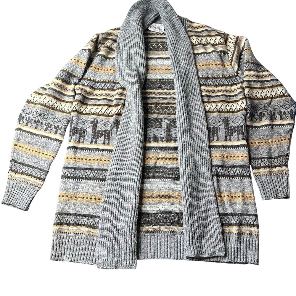 LORD JEFF 80's Shawl Collared Cardigan Sweater Scandinavian Style Llama Med